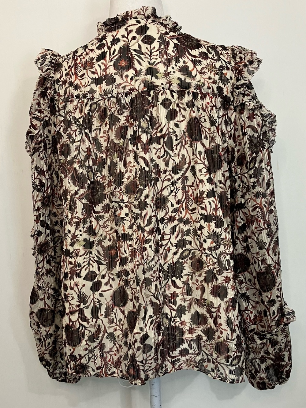 Marie Oliver Top Womens Small Silk Blend Sheer Puff Sleeve Blouse Thistle & Vine - Picture 10 of 13